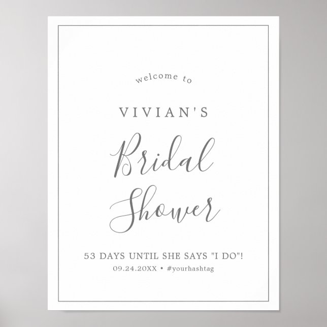 Poster Minimalist Silver Bridal Shower Welcome (Devant)