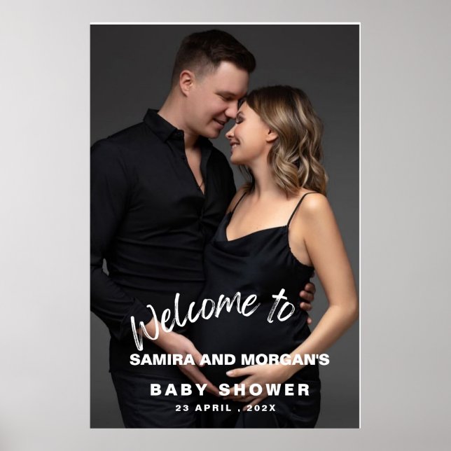 Poster Minimalist simple modern Baby Shower Photo welcome (Devant)