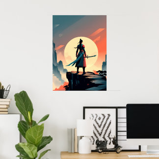 Poster Minimalist Warrior with Sword Gaming 