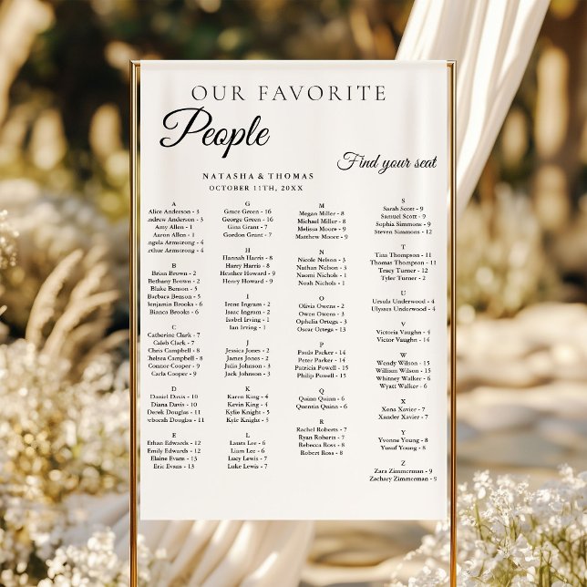 Poster Minimalist Wedding Alphabetical Seating Chart (Créateur téléchargé)
