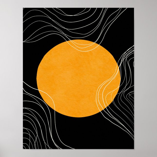 Poster minimaliste Abstrait noir et jaune (Devant)
