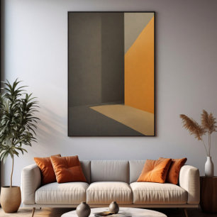 Poster Minimaliste Abstrait Orange et Gris