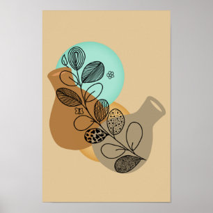 POSTER MINIMALISTE ABSTRAITE BOHÉMIENNE À FEUILLES NOIRES