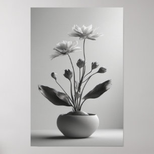 Poster Minimaliste Botanique Florale Noir et Blanc