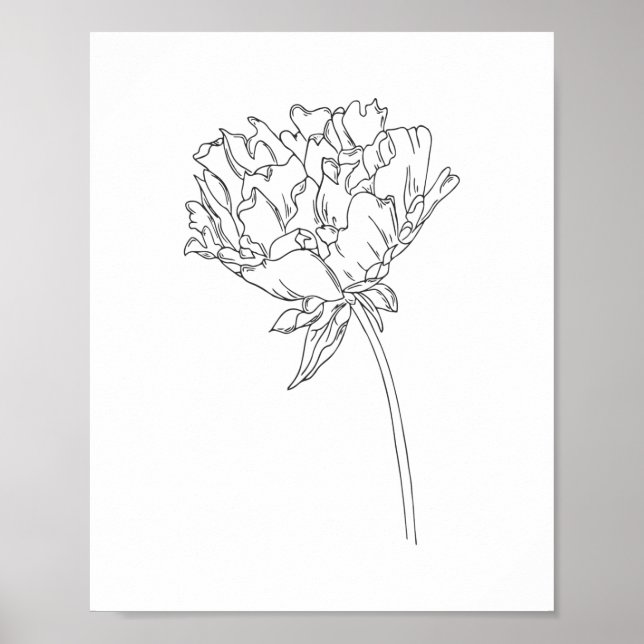 Poster minimaliste de dessin de trait de la fleur  (Devant)