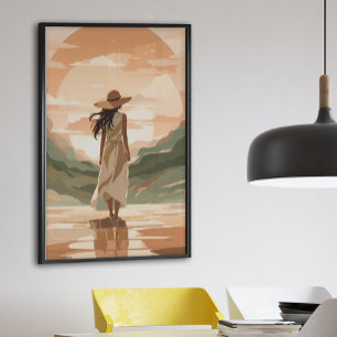 Poster minimaliste de la femme à pied coucher du s