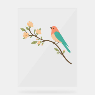 Poster minimaliste d'oiseau sur la branche de fleu
