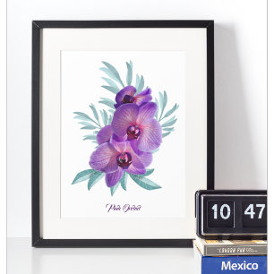 Poster minimaliste d'orchidée rose florale murale