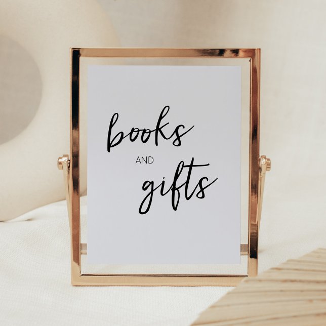 Poster Minimaliste Hello Baby Livres et cadeaux modernes (Boho White Minimalist Baby Shower Books and Gifts Sign)