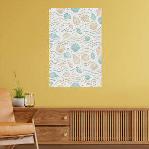 Poster Minimaliste Lagero Coquillages & Vagues de l'océan