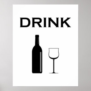 Poster Minimaliste Moderne Bouteille de Vin & Typographie