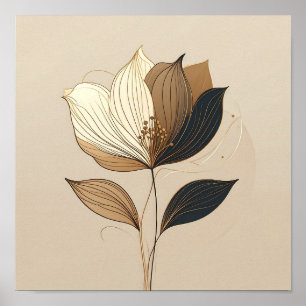 Poster Minimaliste Moderne Or & Botanique Floral Noir Li
