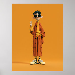 Poster Minimaliste Orange Esthétique – Personnage 3D Styl