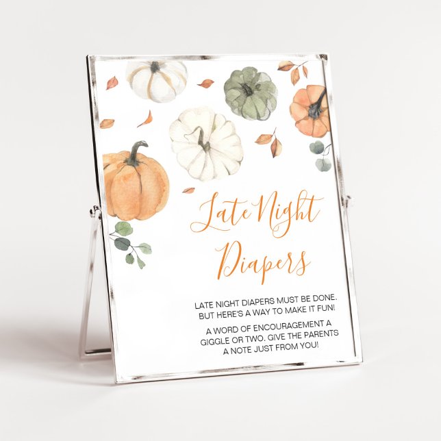Poster Minimaliste Un Peu Citrouille Diapositives De Nuit (A Little Pumpkin Baby Shower Late Night Diapers Sign)