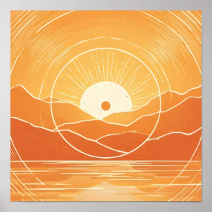 Poster Minimaliste Zen Montagne Océan Rétro Coucher de so