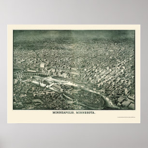 Poster Minneapolis, carte panoramique de manganèse - 1879