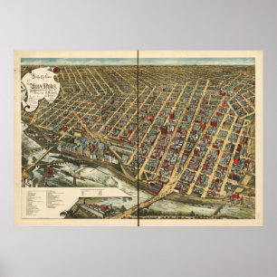 Poster Minneapolis Minnesota 1891 Carte panoramique antiq
