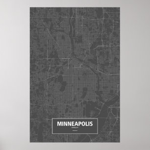 Poster Minneapolis, Minnesota (blanc sur noir)