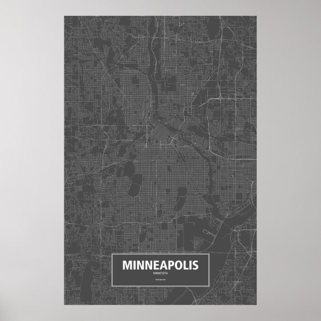 Poster Minneapolis, Minnesota (blanc sur noir) (Devant)