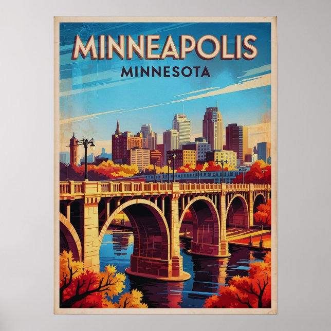 Poster Minneapolis Minnesota Rétro Skyline Art (Devant)