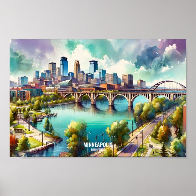 Poster Minneapolis Minnesota USA Travel Places aquarelle (Devant)