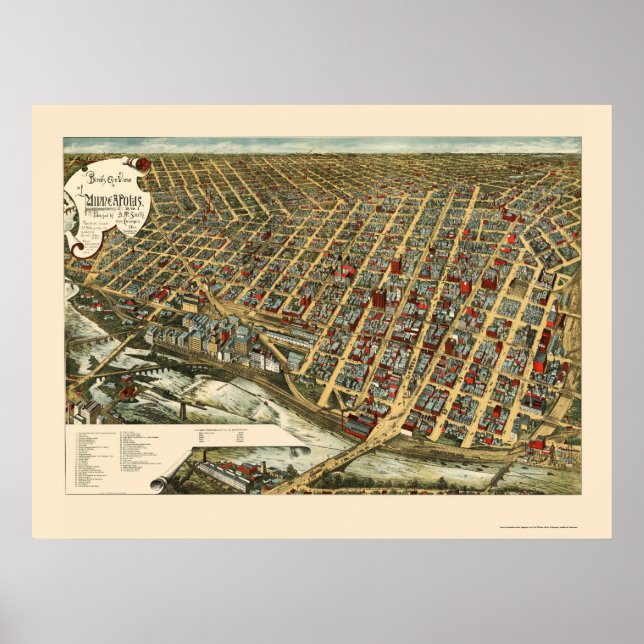 Poster Minneapolis, MN Carte panoramique - 1891 (Devant)