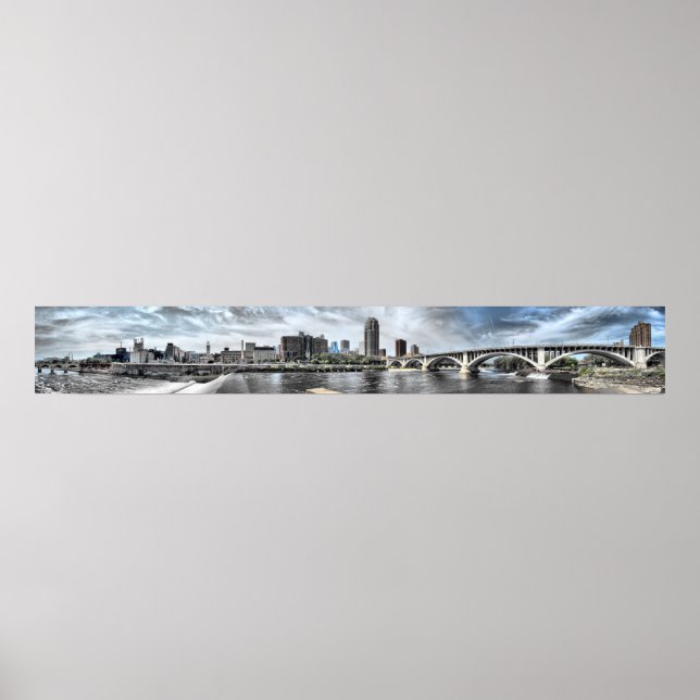 Poster Minneapolis Riverfront Panorama de 1 m de large (Devant)