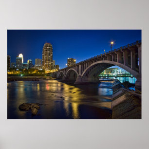Poster Minneapolis Skyline à la nuit : 3ème Ave. Pont