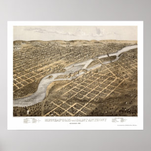 Poster Minneapolis & St. Anthony, MN Carte panoramique - 