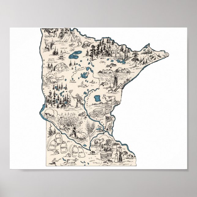 Poster Minnesota carte photo Vintage (Devant)