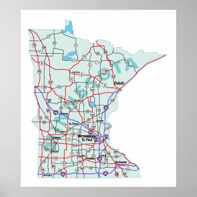 Poster Minnesota Interstate Map Imprimer (Devant)