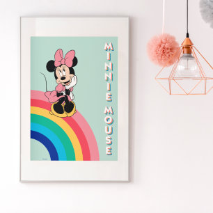 Poster Minnie Mouse Assise sur un arc-en-ciel