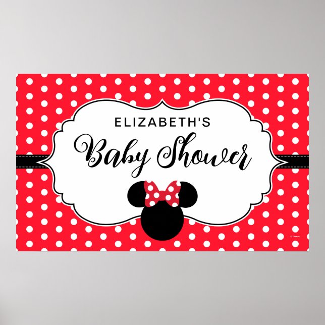 Poster Minnie Mouse | Baby shower à points polka rouge et (Devant)