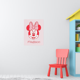 Poster Minnie Mouse Douce Visage à Nœud Ligne de Dessin