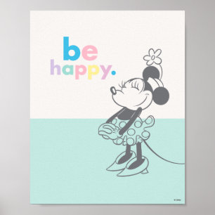 Poster Minnie Mouse Rétro - Texte coloré Sois Heureuse
