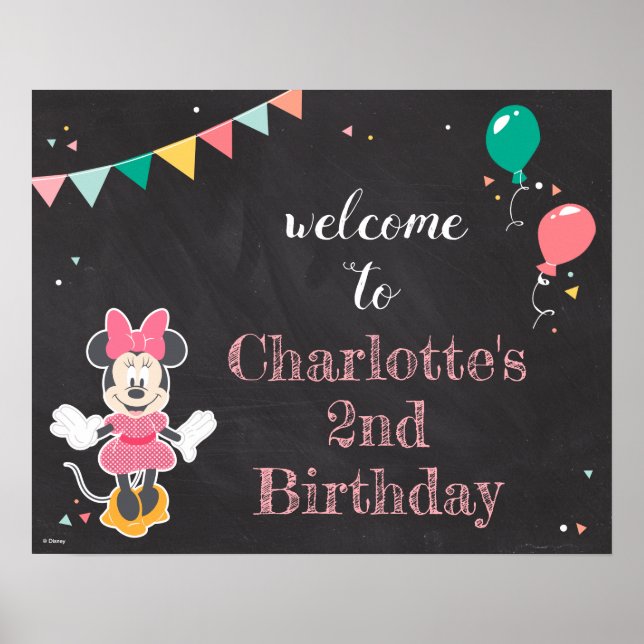 Poster Minnie Souris Anniversaire Chalkboard Anniversaire (Devant)