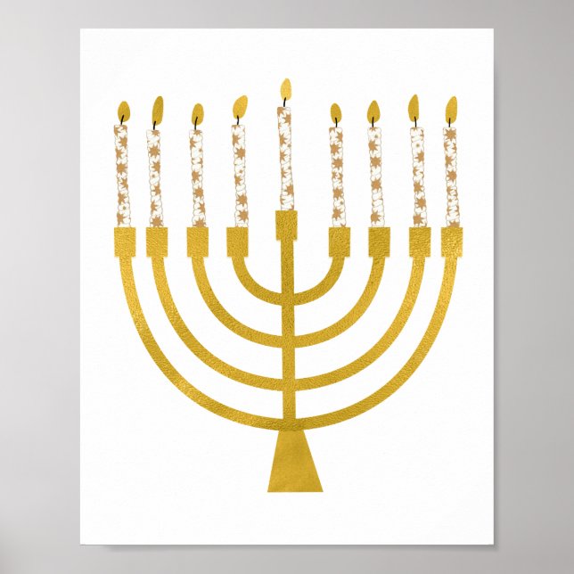 Poster Minorah festive Hanoukka Céleste bougies dessin (Devant)
