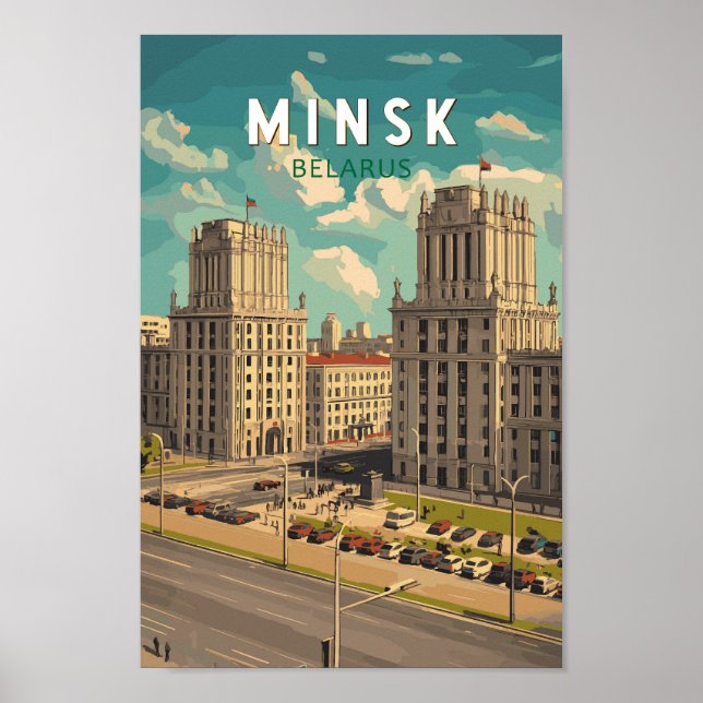 Poster Minsk Belarus Illustration Voyage Art Vintage (Devant)