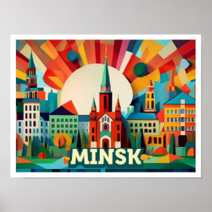 Poster Minsk Biélorussie Voyage artistique coloré