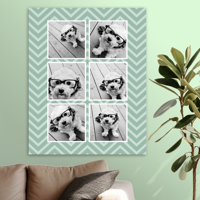 Poster Mint Chevron Motif avec Collage photo 6 tendance (Photo Collage Poster)