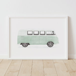 Poster Mint Green Retro Van Nursery Décor