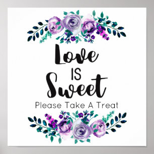 Poster Mint & Purple Floral Mariage L'amour est doux