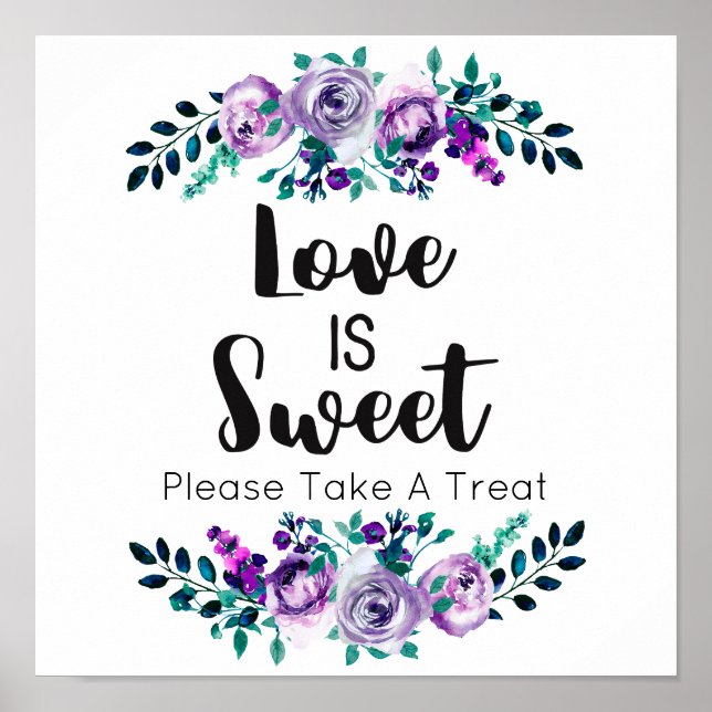 Poster Mint & Purple Floral Mariage L'amour est doux (Devant)
