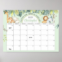 Mint safari mignon jungle baby shower calendrier j