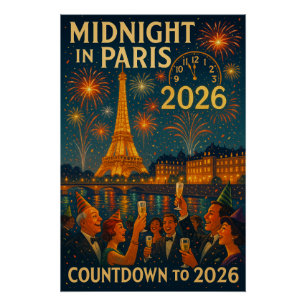Poster Minuit à Paris – Compte à rebours jusqu'à 2026