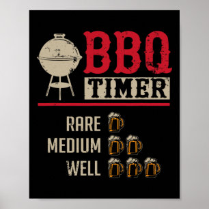 Poster Minuteur de cuisson de viande BBQ drôle Bière Gril