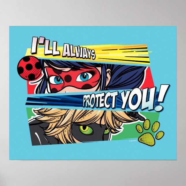 Poster Miraculous Ladybug & Cat Noir toujours vous protég (Devant)