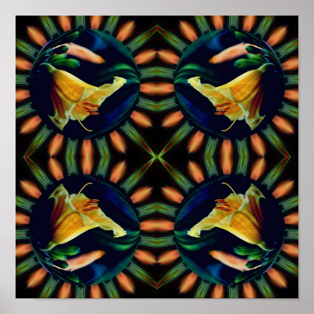 Poster Miroir à fleurs orange floral Abstrait Art (Devant)