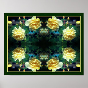 Poster Miroir de paire de fleurs de rose jaune Abstrait