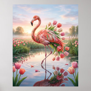 Poster Miroir des flamants tulipes marais